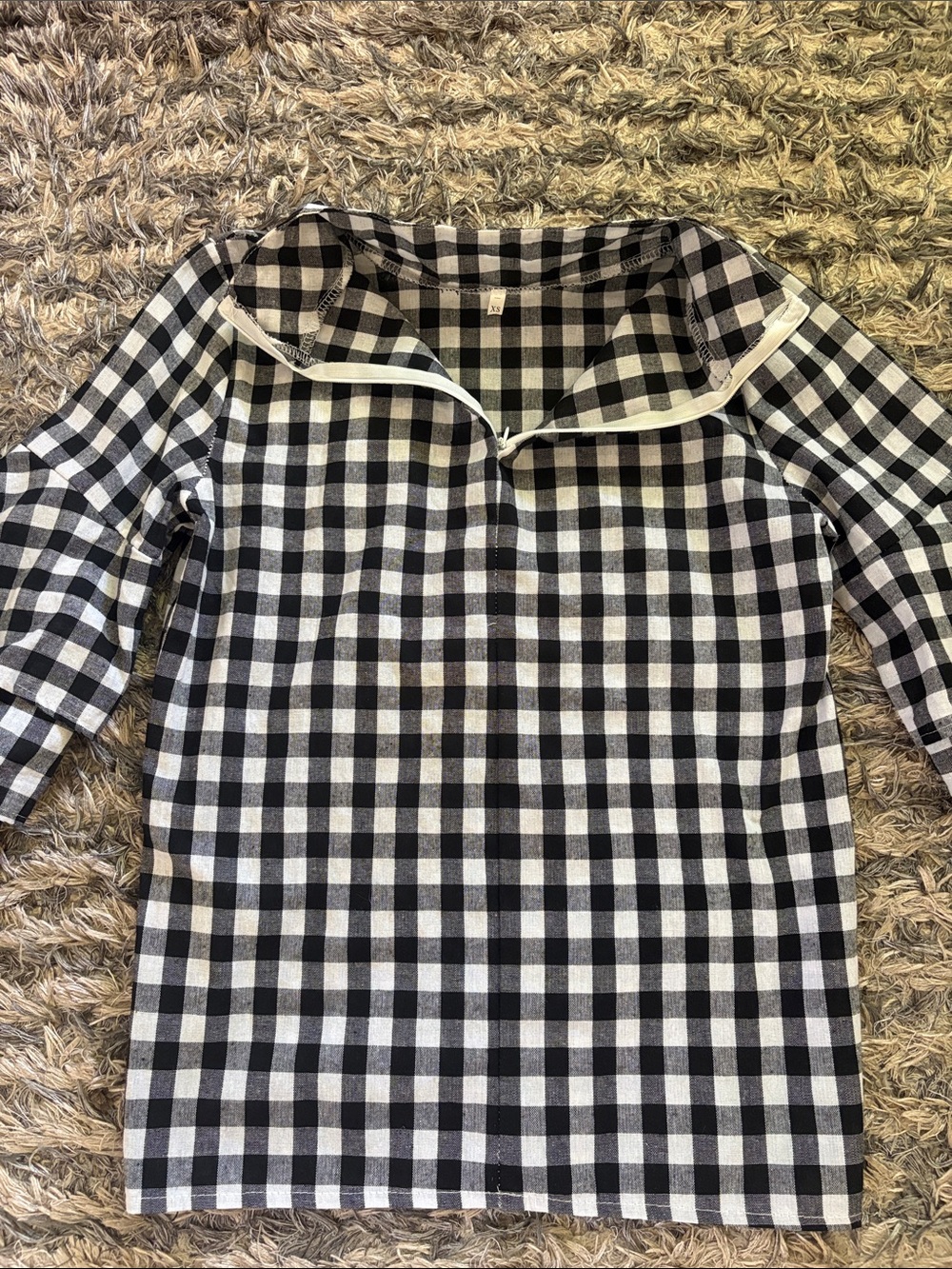 Black & White Cotton Blend Gingham Ruffle-Sleeve Top XS - Picture 3 of 9